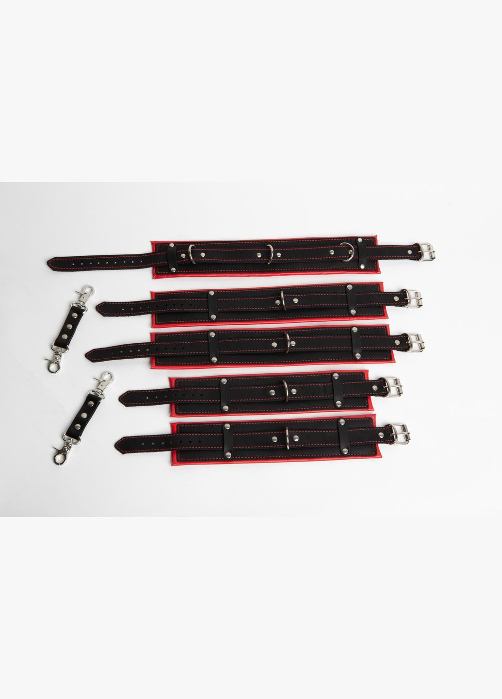 Кожаный набор: наручники, наножники, ошейник KIT-5 красно-чёрный Edena (307925880)