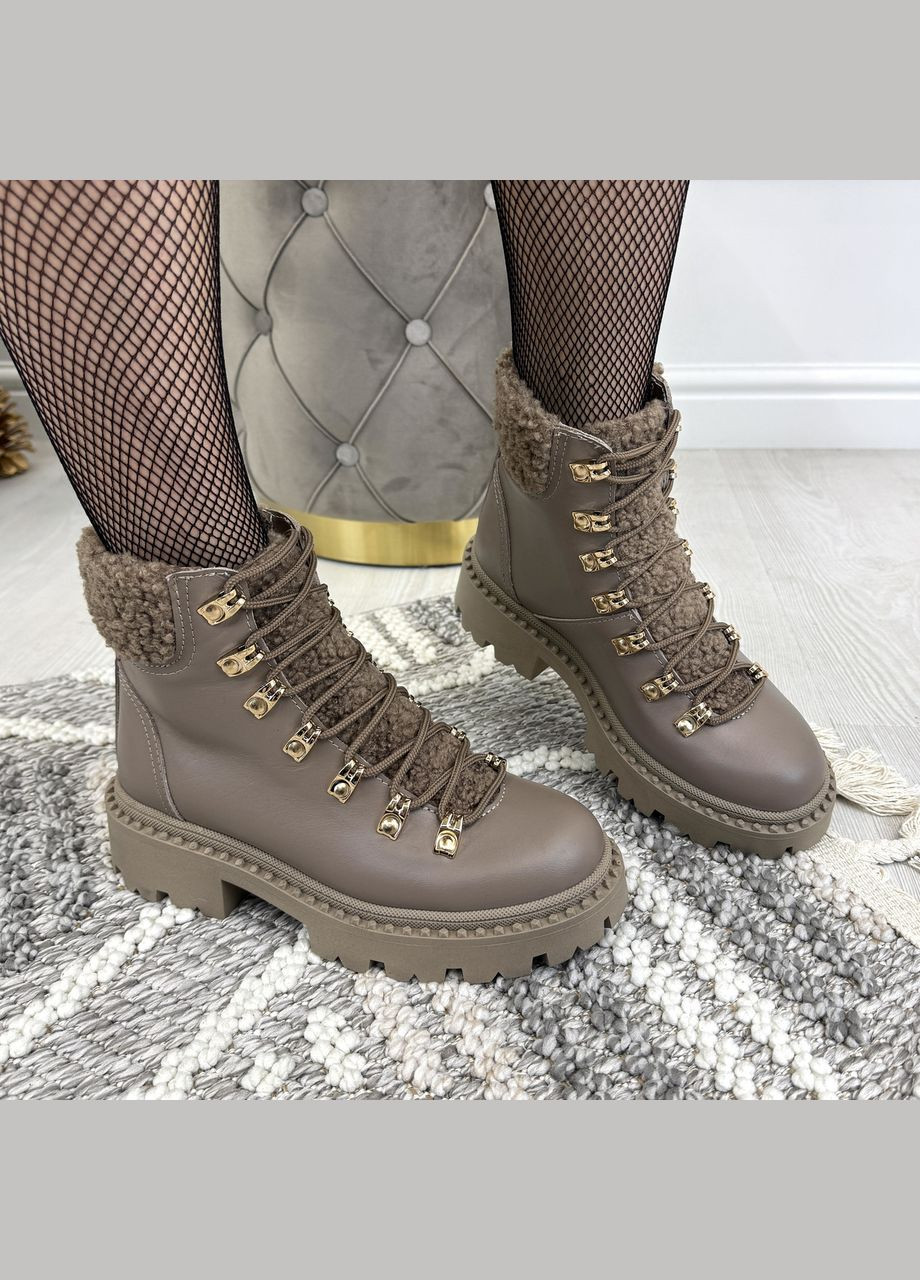 Осенние ботинки женские кожаные с барашком тедди. цвет визон Vasha para