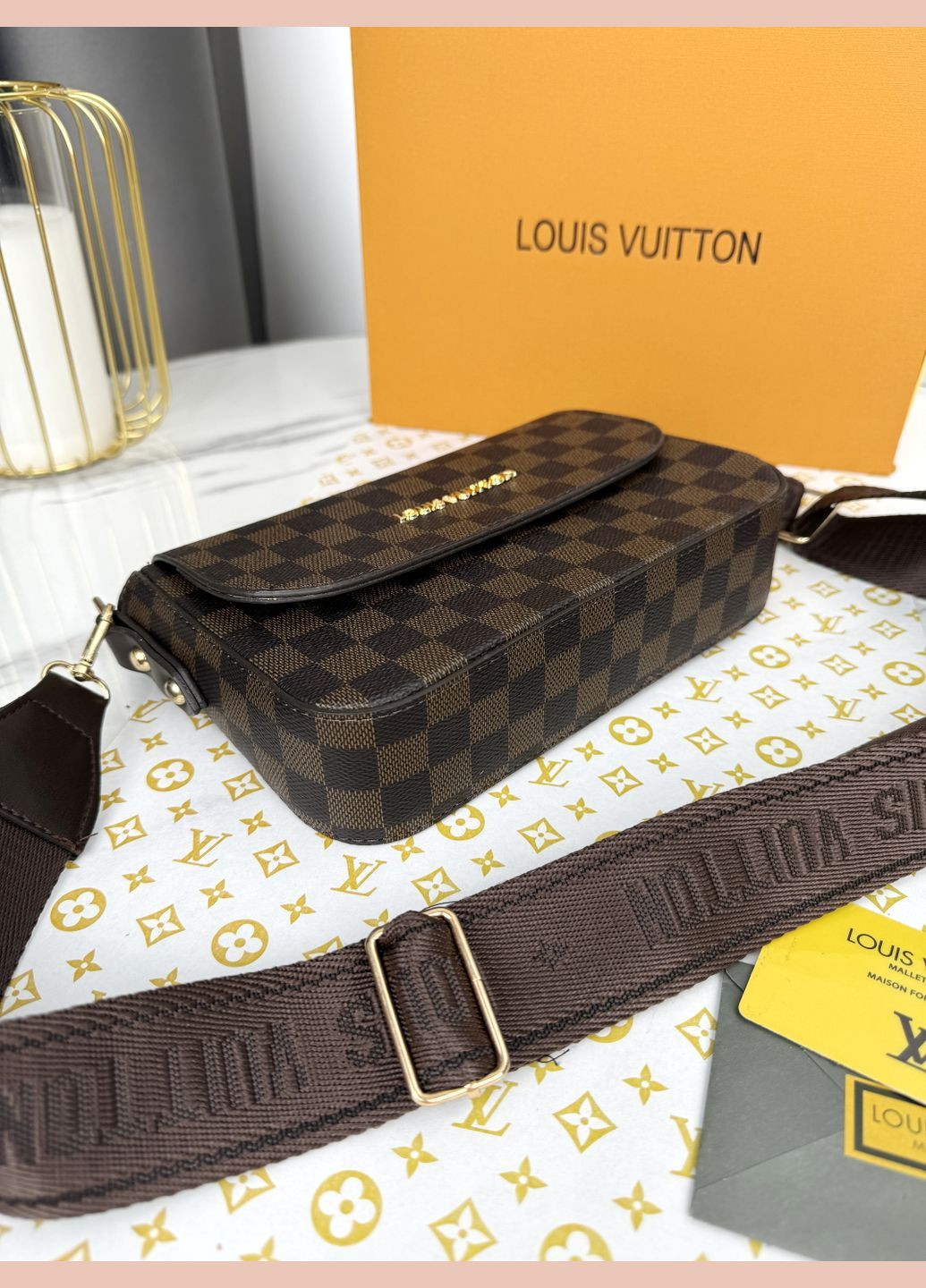 Сумка крос-боді Луї Вітон два ременя коричневий клітка No Brand (322560225)