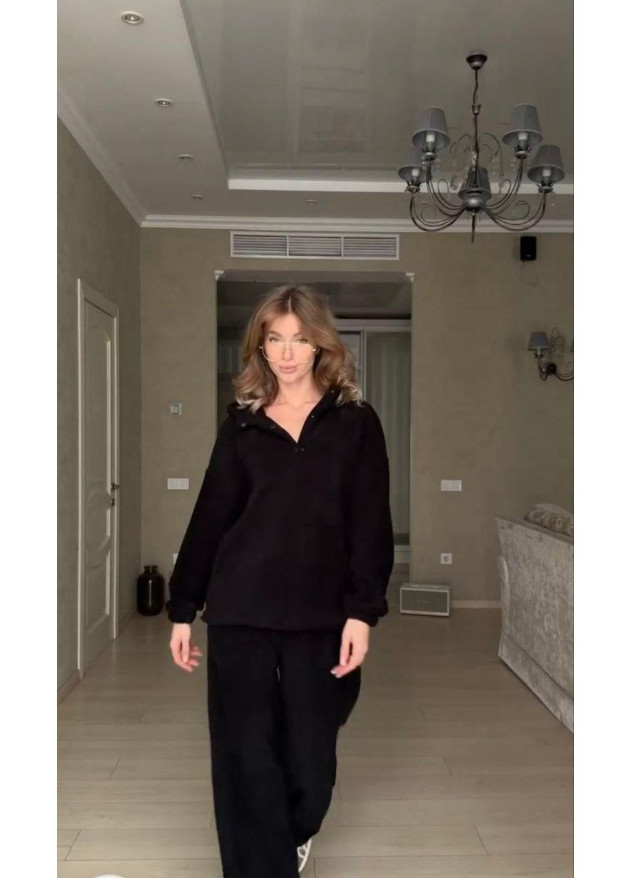 Костюм женский теплый на зиму флисовый свободного кроя с затяжками и капюшоном. JUGO STYLE H 395 (366031863)