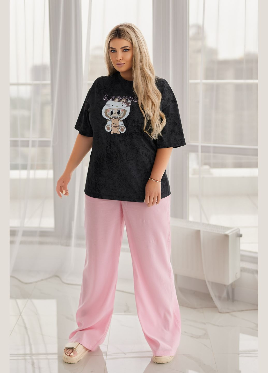 Модна футболка тай-дай Labubu Fashion Girl Kitty - (340917228)