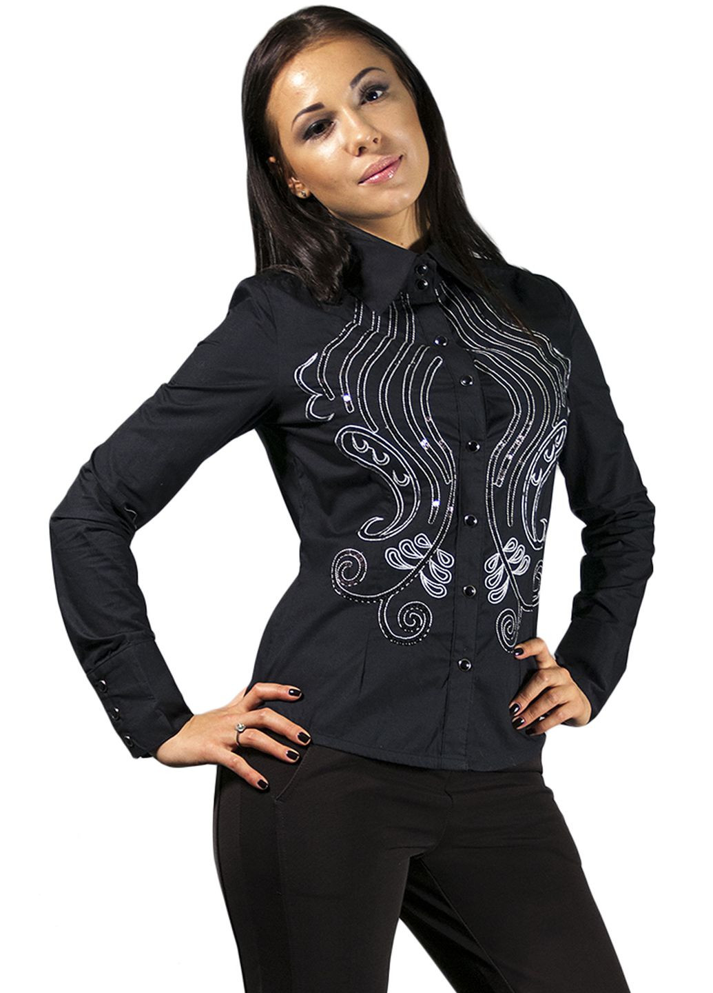 Чёрная женская черная блуза с орнаментом we-01213 черный Forza Viva