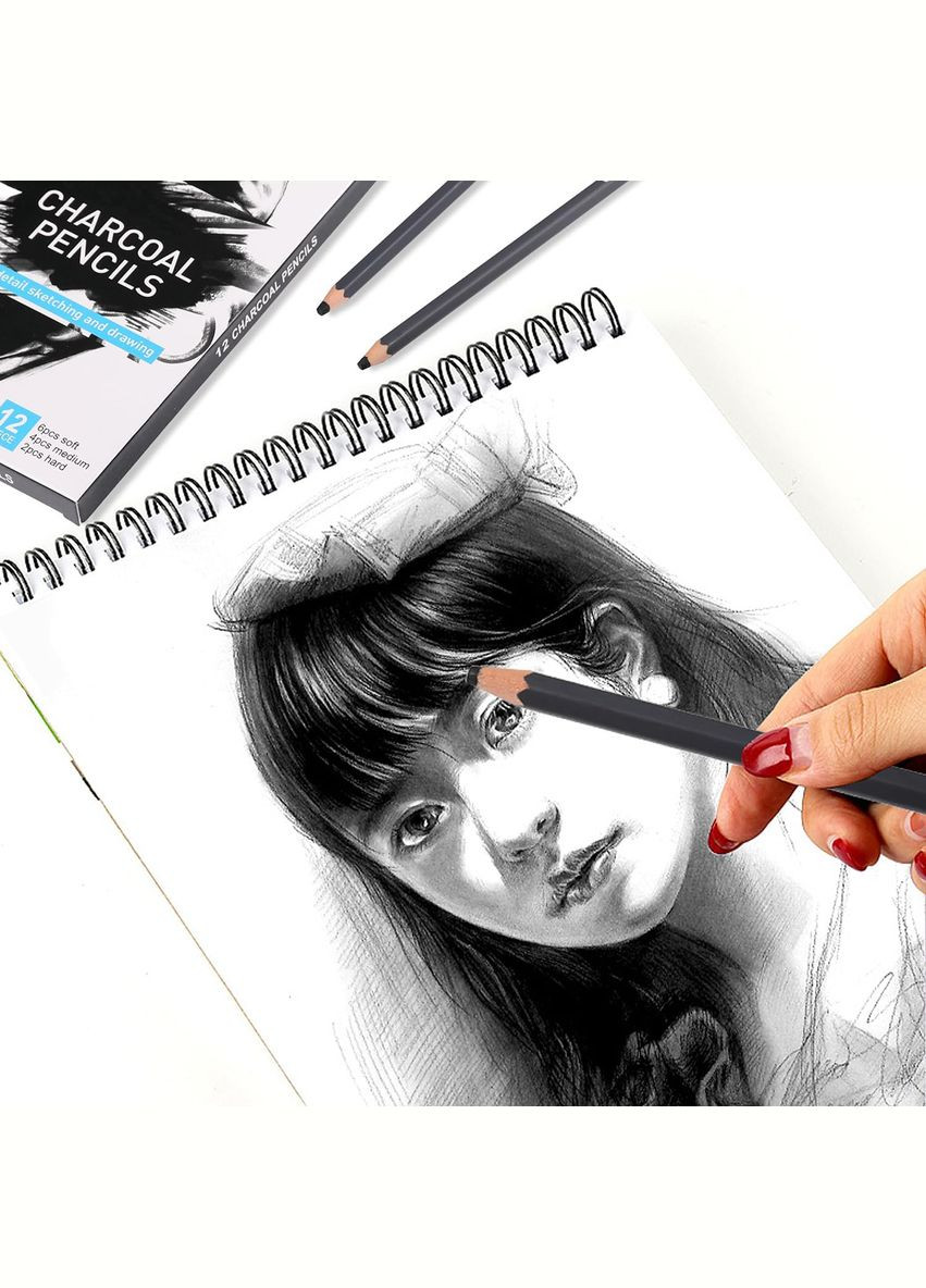 Набір вугільних олівців (12 штук різної твердості) Worison (336190629)