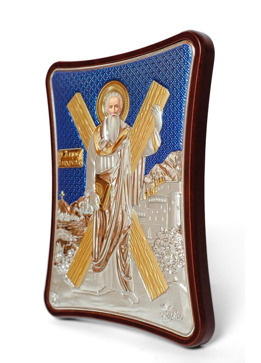 Срібна Ікона Святого Андрія Первозванного 15x20см прикрашена позолотою, на продовгуватому кіоті Prince Silvero (265231590)