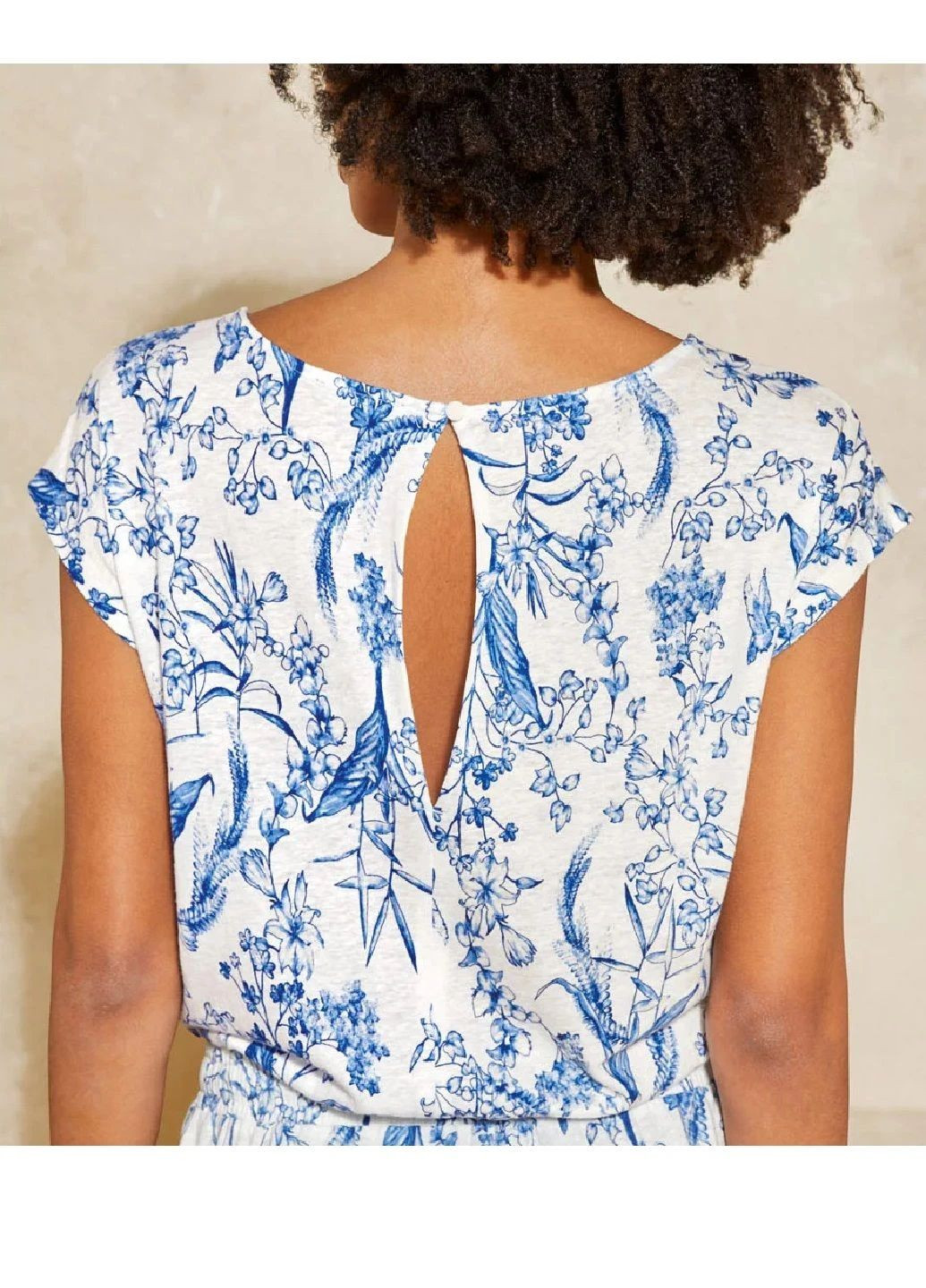 Женский льняной комбинезон Esmara комбинезон-брюки цветочный голубой кэжуал вискоза, лен