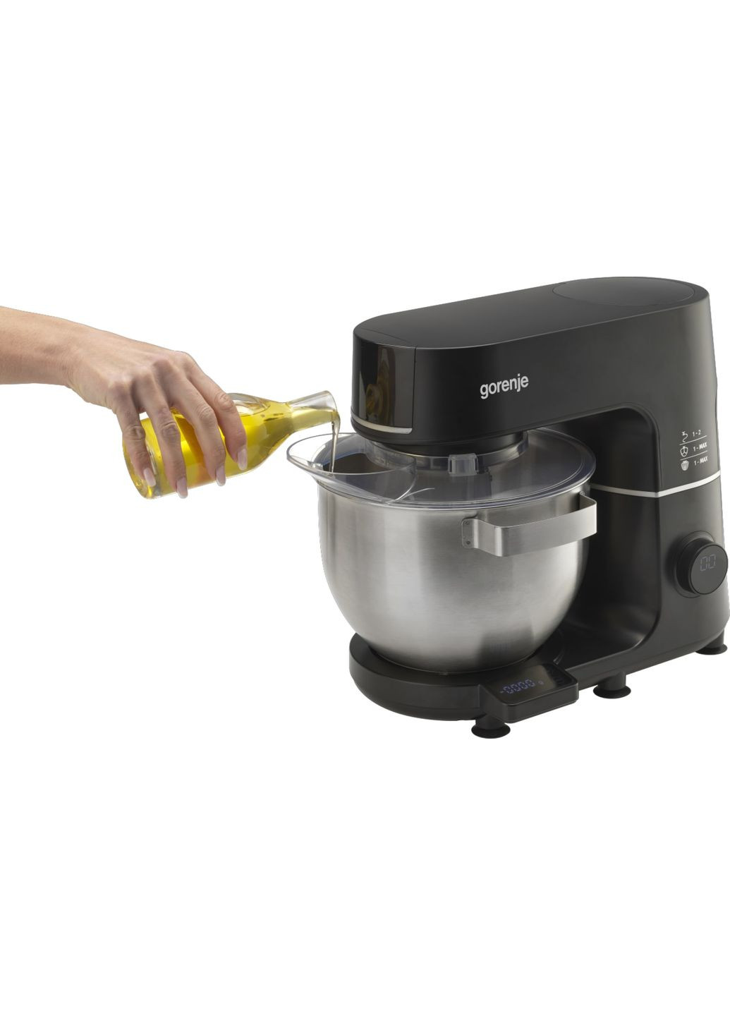 Кухонная машина 1000Вт, дисплей, чаша-металл, корпус-метал+пластик, насадок-7, черный Gorenje (342113994)