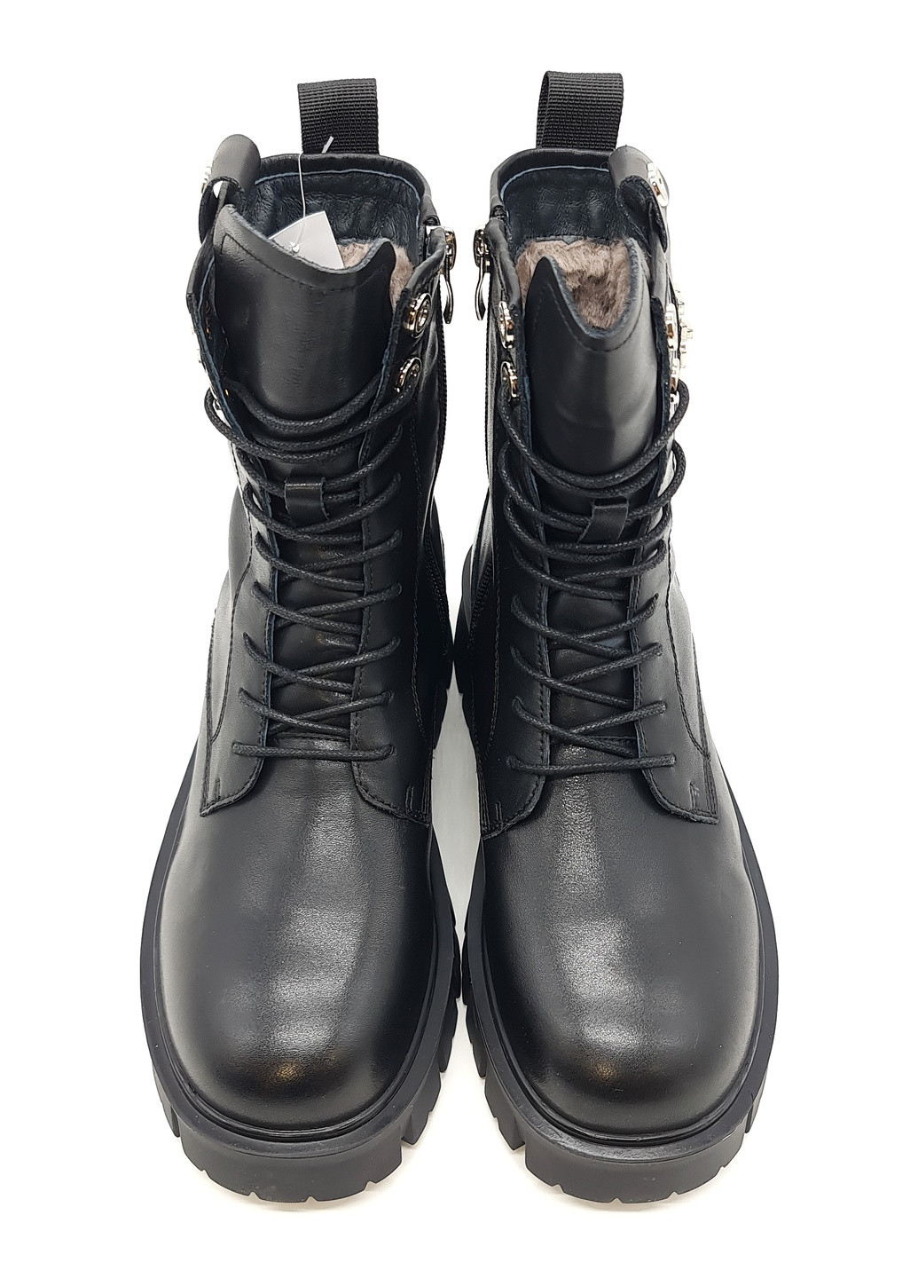 Осенние женские ботинки на овчине черные кожаные eg-14-3 23 см (р) Egga
