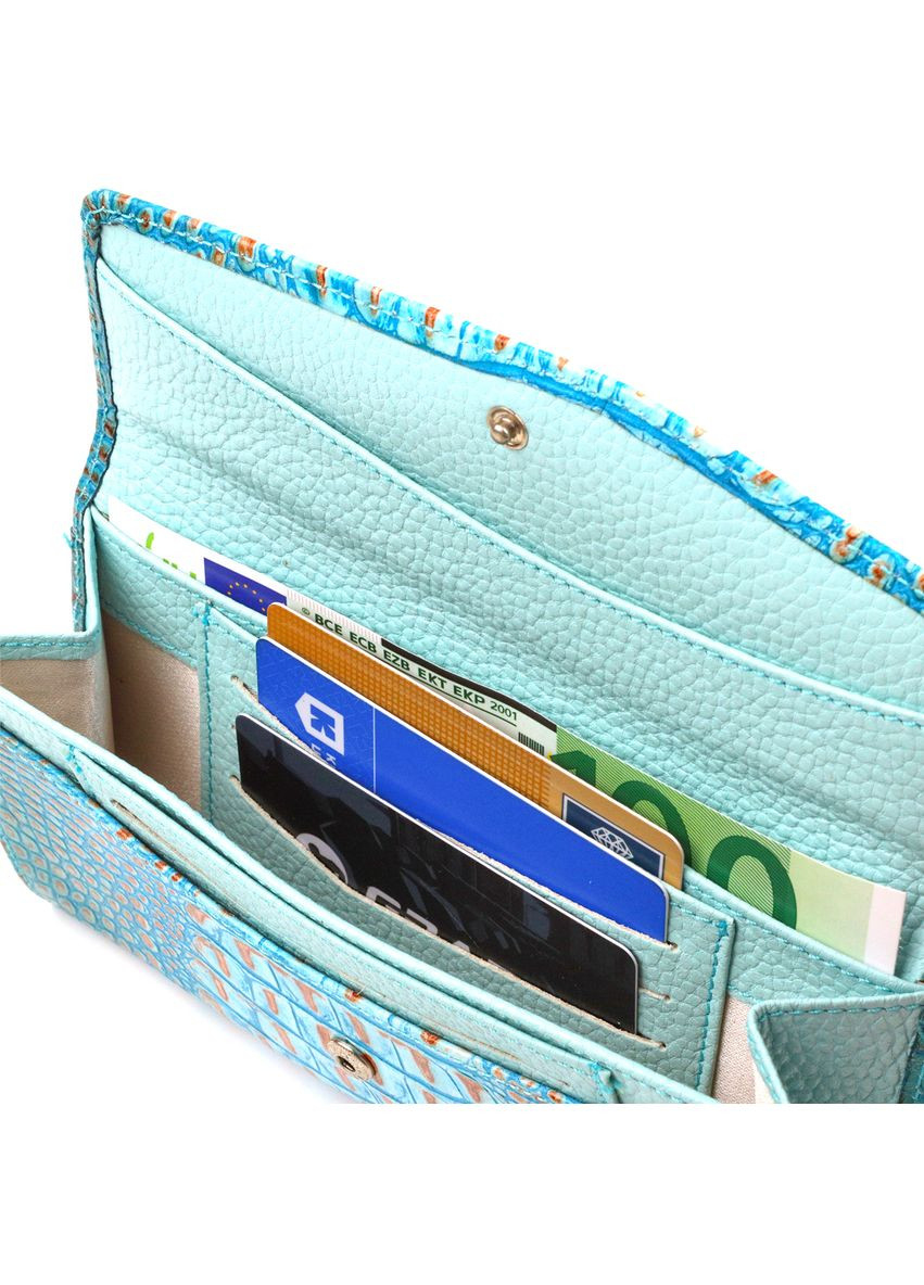 Чудове портмоне для жінок з натуральної шкіри з тисненням під крокодила Блакитне 21703 Canpellini (329198174)