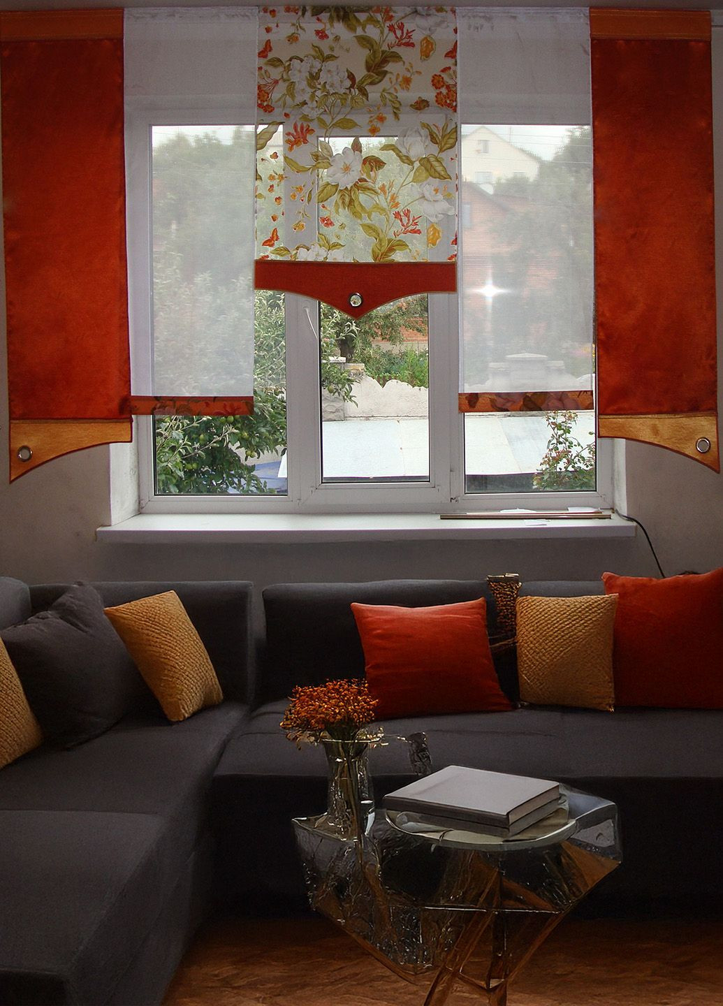 Комплект панельних фіранок 5шт карниз 240см помаранчевий з теракотовим (23_7п) Firanka Flowers (328949057)