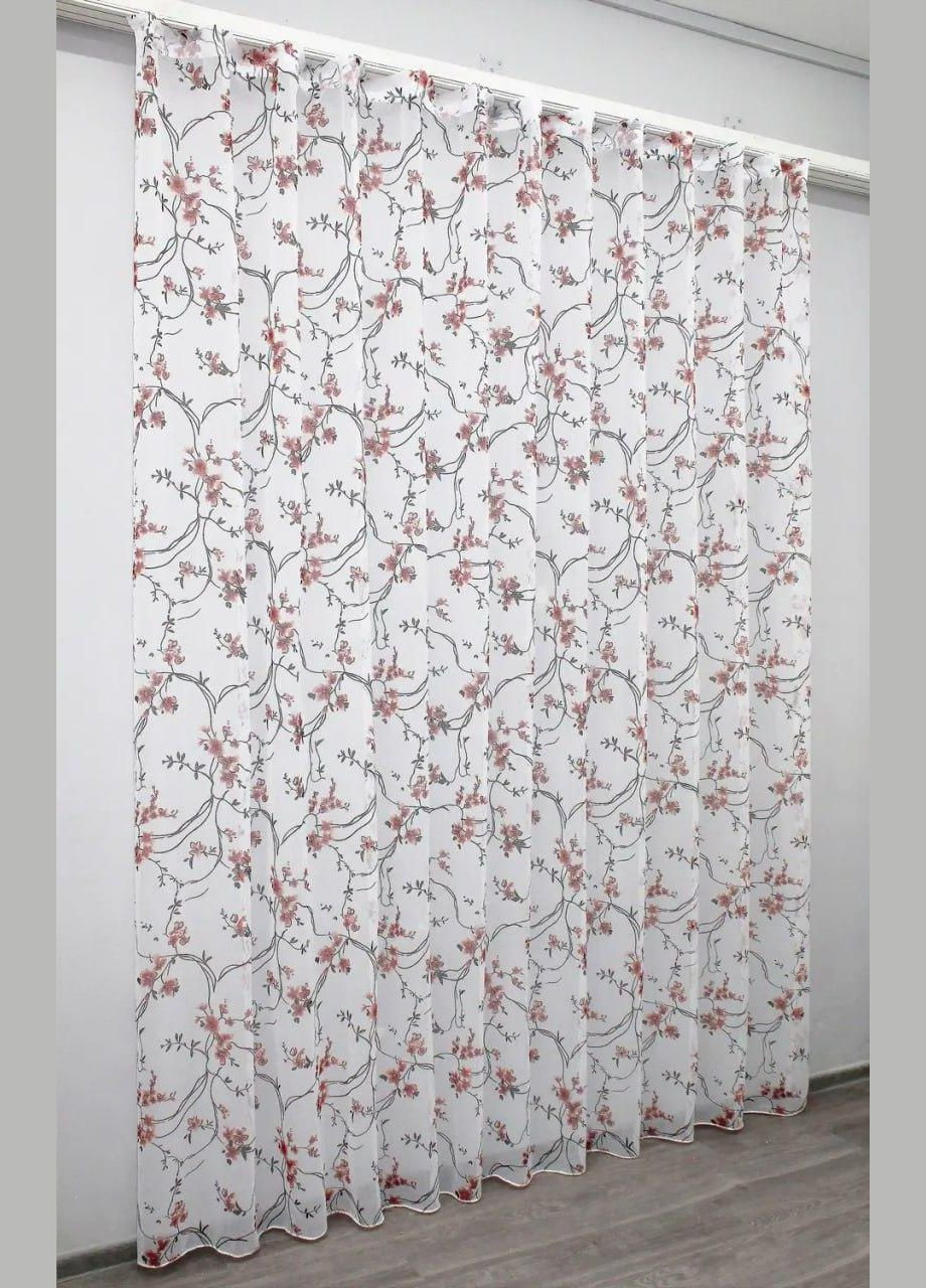 Тюль на тасьмі з утяжелювачем з батиста з принтом Рожевий 300x270 см (tul-415т-5-03) No Brand (306633743)