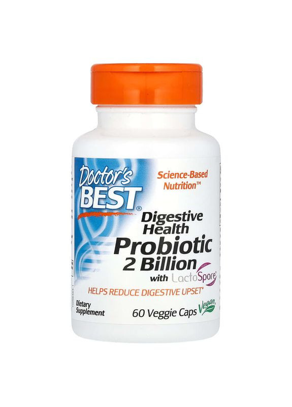 Пробіотики для травлення, Digestive Health, Probiotic 2 Billion with LactoSpore,, 2 млрд КУО, 60 веганських капсул Solaray (351382918)