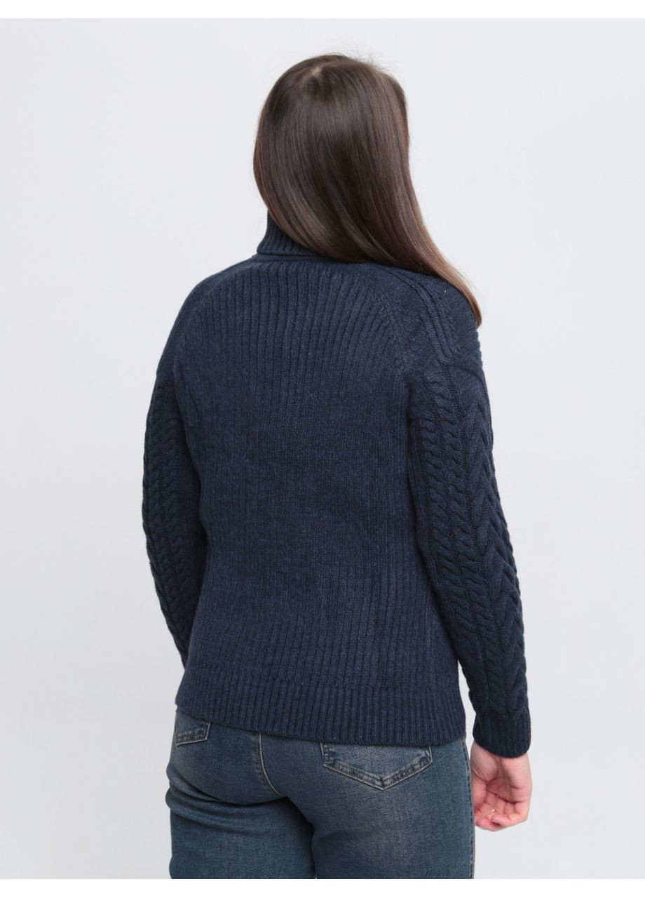 Темно-синій зимовий жіночий светр темно-синій вовняний з горлом Pulltonic Приталена