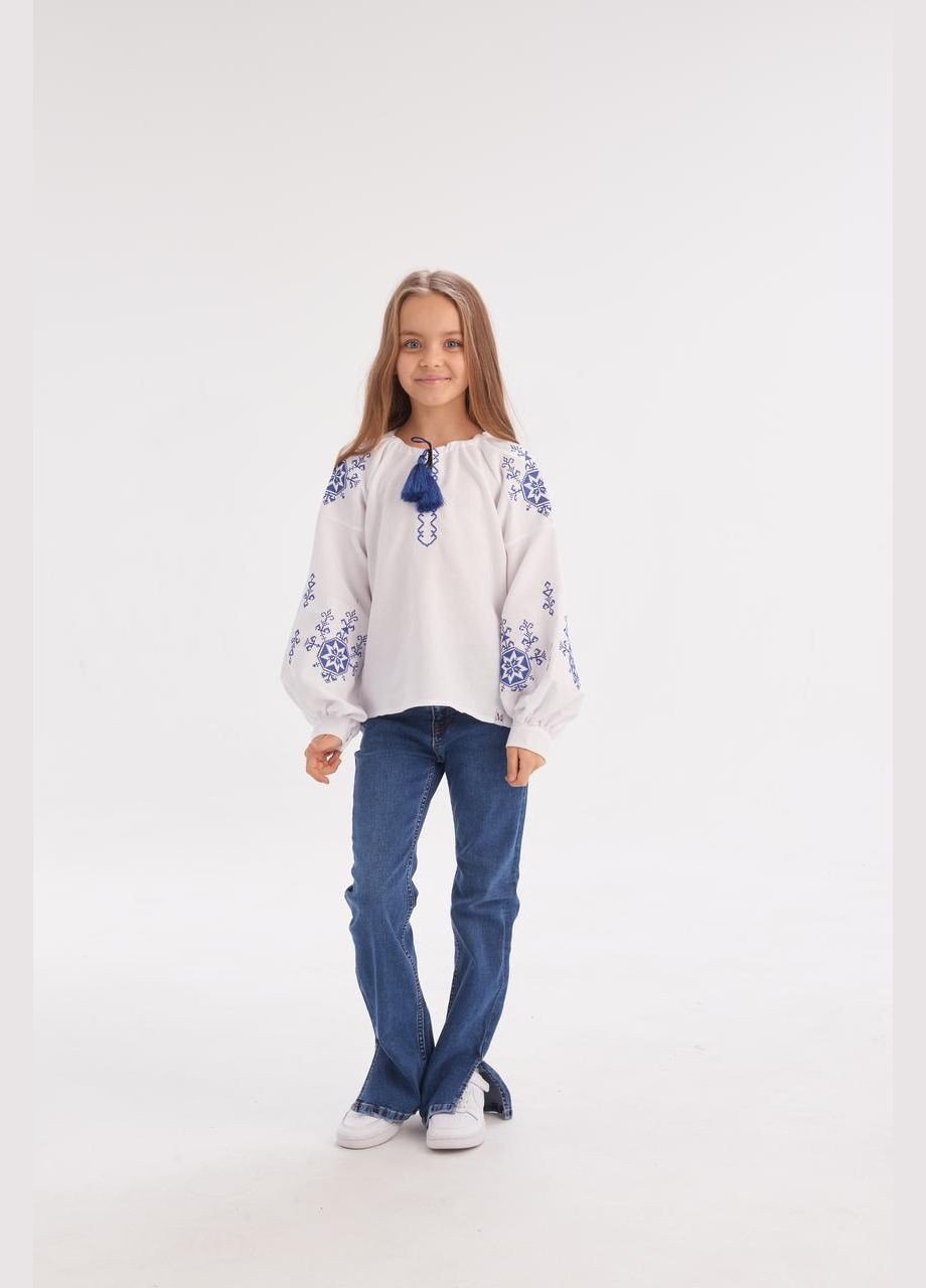 Біла вишиванка для дівчинки "зірка" MEREZHKA візерунок орнамент бязь (322650200)