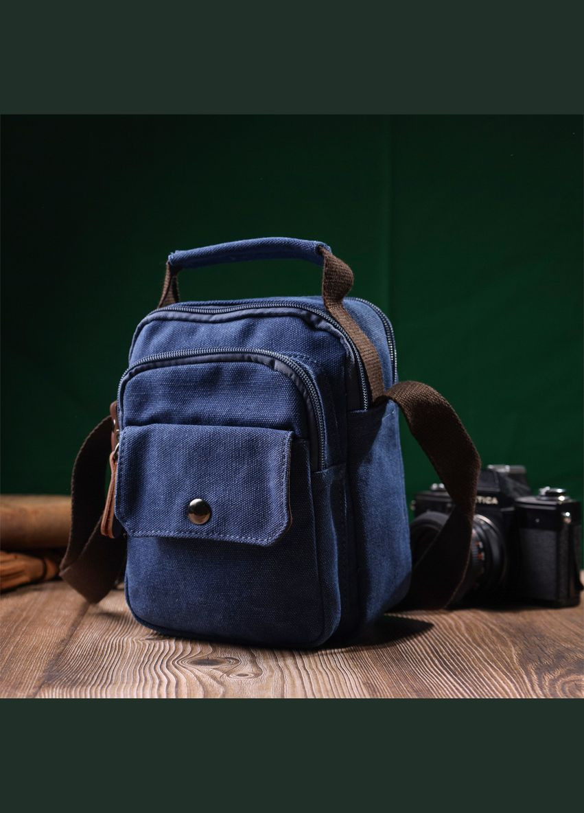 Чоловіча сумка текстильна із двома відділеннями та кишенями через плече синя (sku_22221) No Brand (328922609)