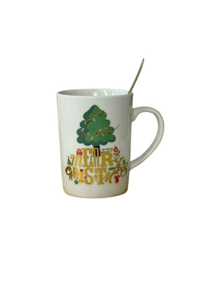 Кружка новогодняя 8030-290-1 Белое Рождество керамическая на подставке с ложкой 160мл Olens (365605205)