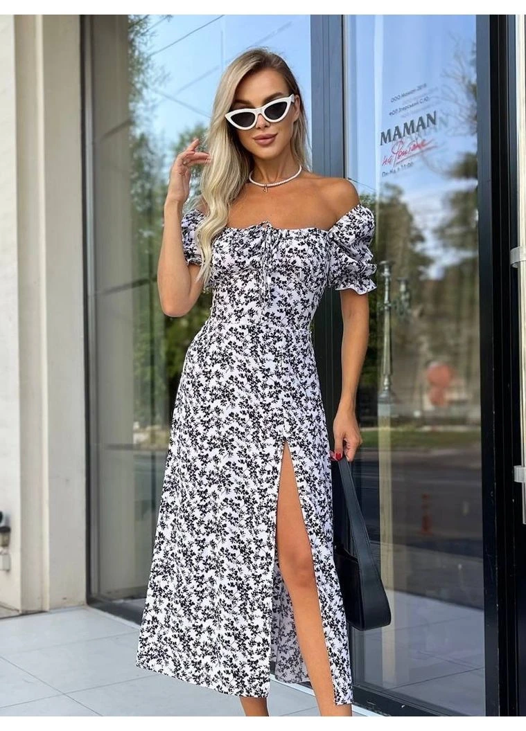 Черное платье миди летнее с разрезом Fashion
