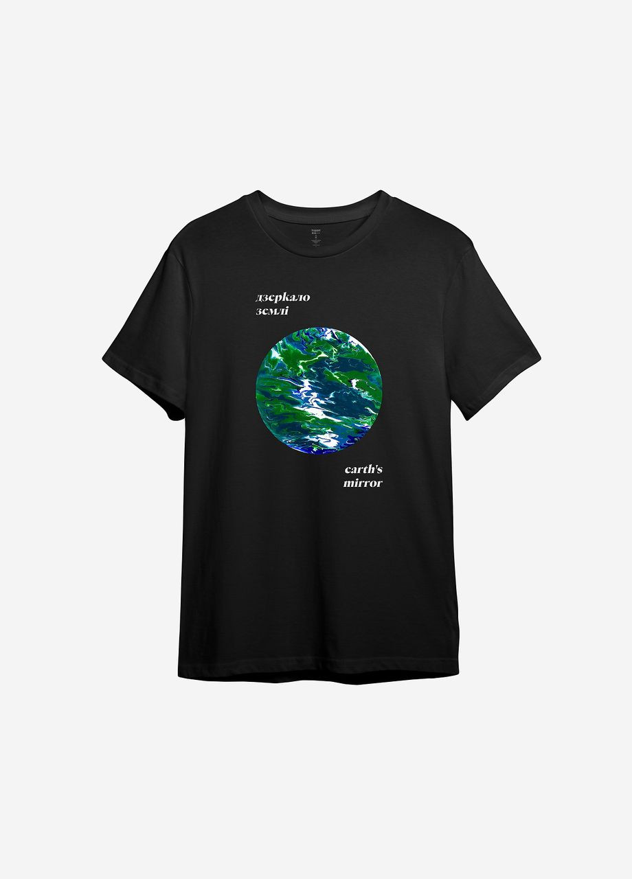 Чорна всесезон футболка з принтом "дзеркало земли" 5xl, білий ТiШОТКА