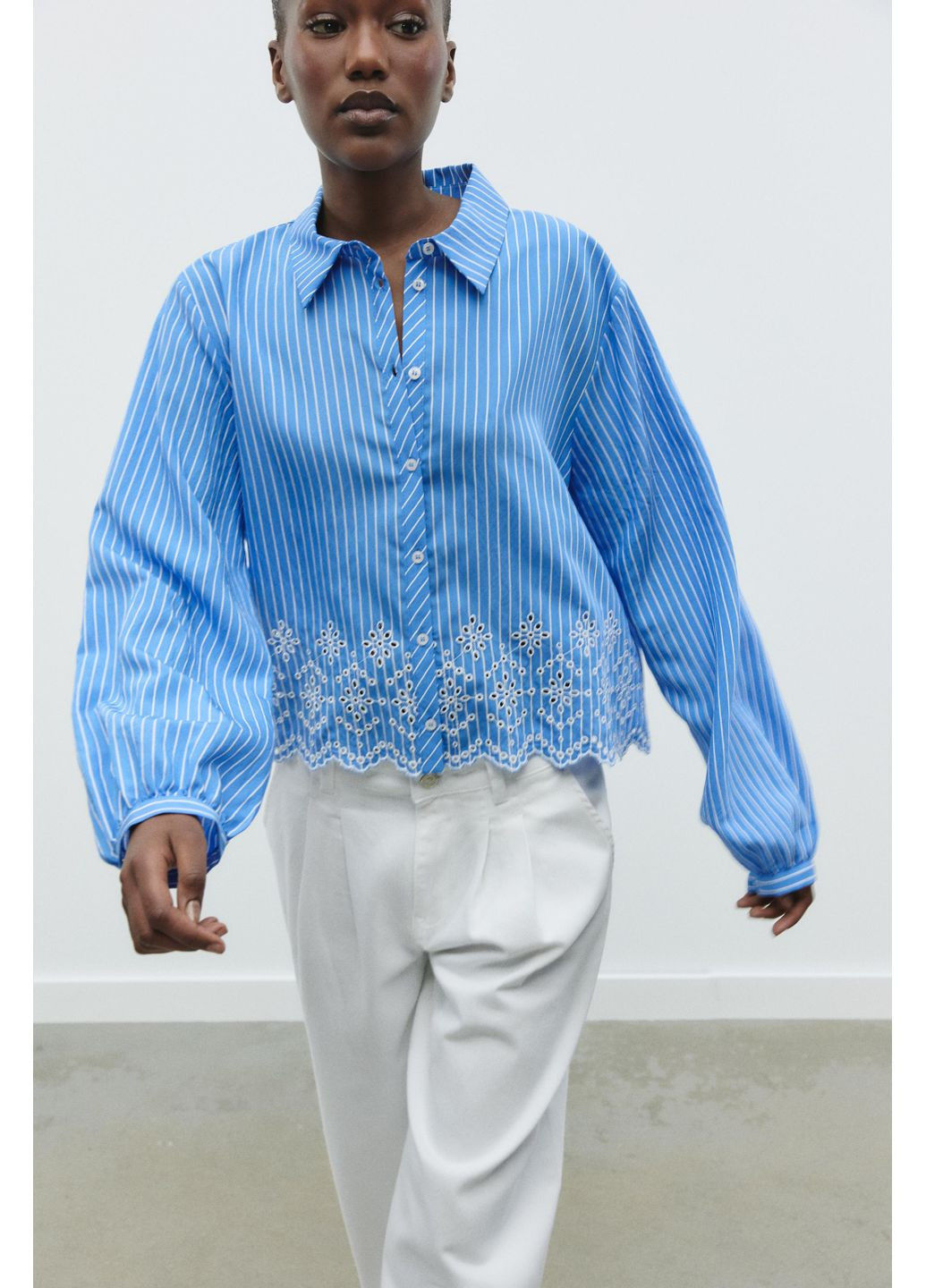 Смугаста сорочка з прорізною вишивкою Zara (354816941)