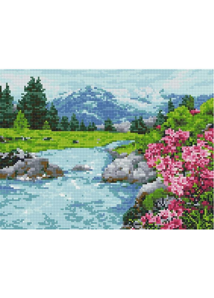 Алмазная вышивка Пейзаж Мозаика круглыми стразами Горная река 30х40 Рисование камнями на холсте EJ1384 Rainbow Art (313402389)