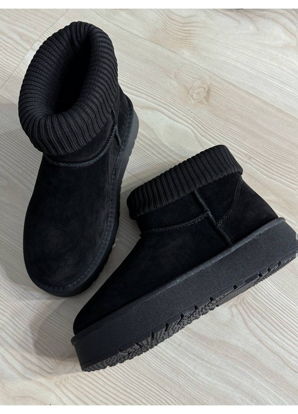 Уггі жіночі 56-1 з манжетом шкарпеткою на високій підошві чорні Hengji (357076051)