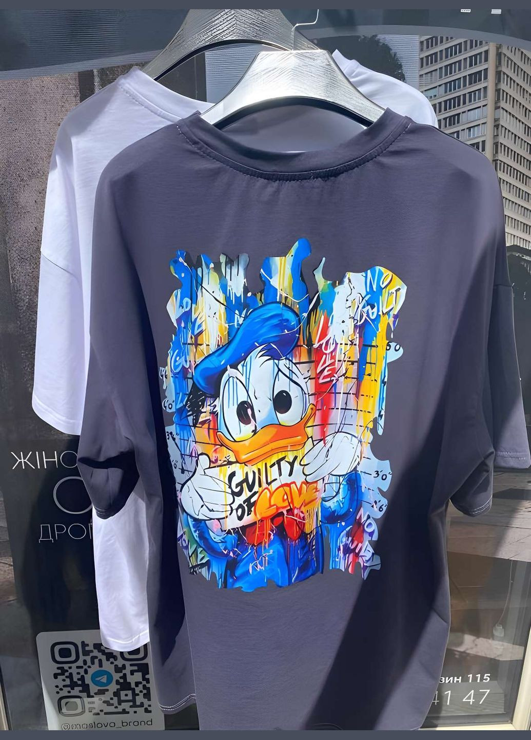 Женская качественная черная футболка оверсайз с принтом дональд дак donald duck хлопок Україна - (339402856)