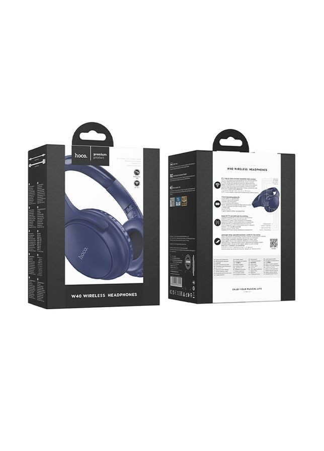 Беспроводные накладные наушники W40 с микрофоном цвет синий ЦБ-00245366 Hoco (278747675)