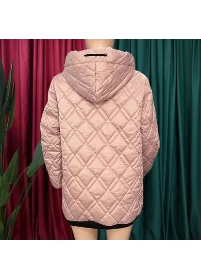 Пудрова демісезонна жіноча стьобана куртка з капюшоном пудрова oversize 3xl No Brand