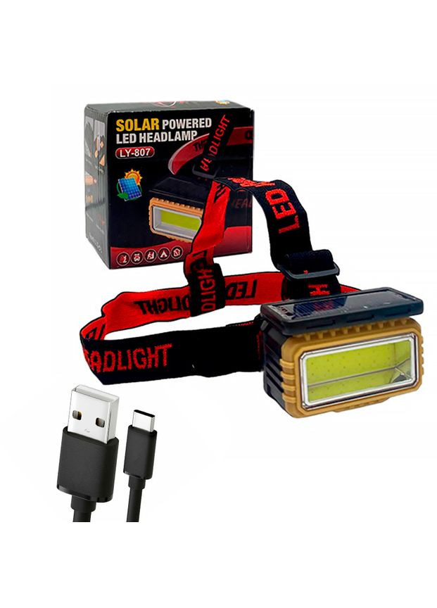Налобный LED фонарь зарядка с аккамулятором 1200 мАч Type-C с солнечной батареей BL-LY-807 Black X-Balog (350349008)