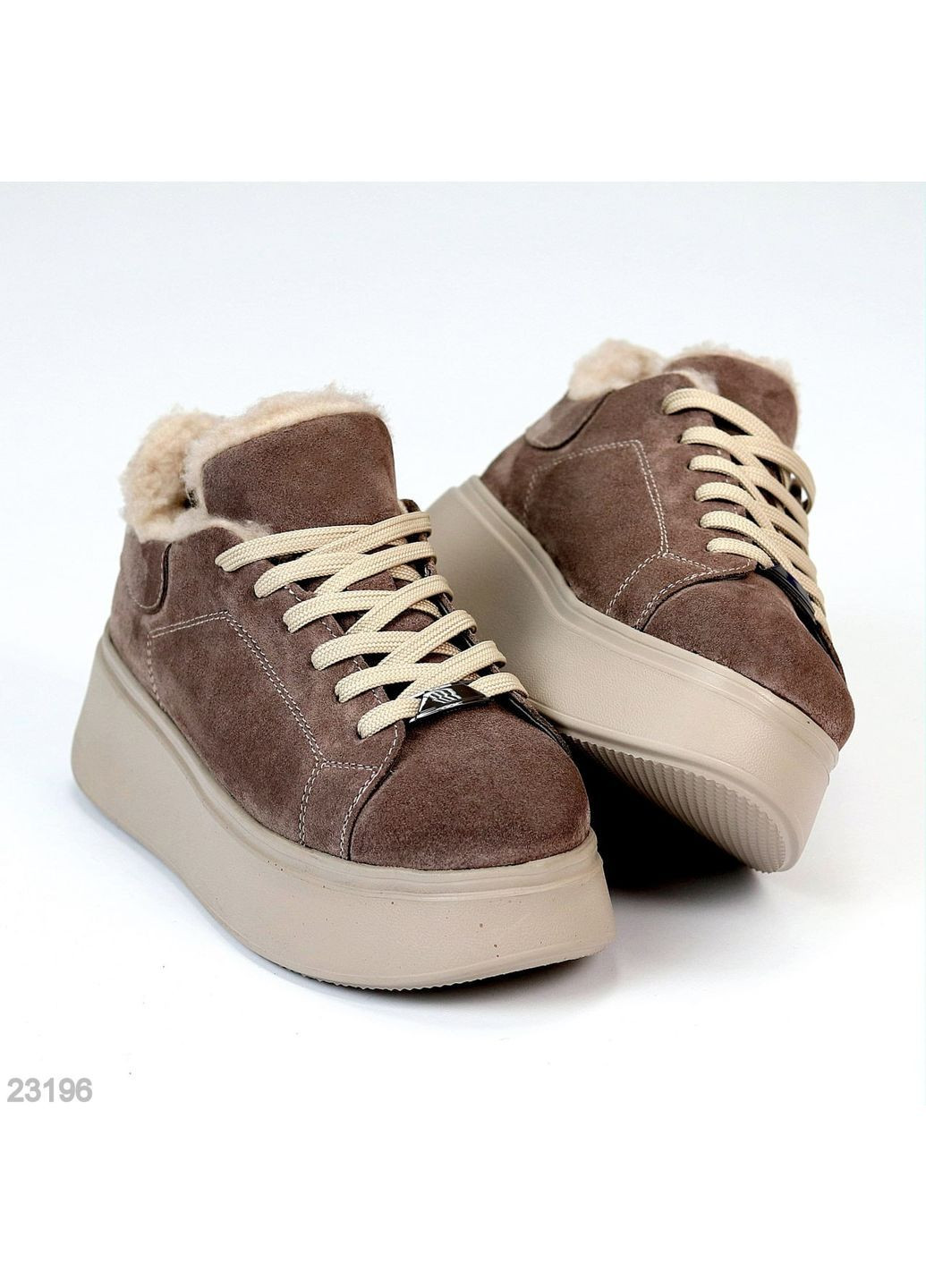 Жіночі зимові кросівки з натуральної замші, візон-беж, з утепленням напівшерстю No Brand (365654823)