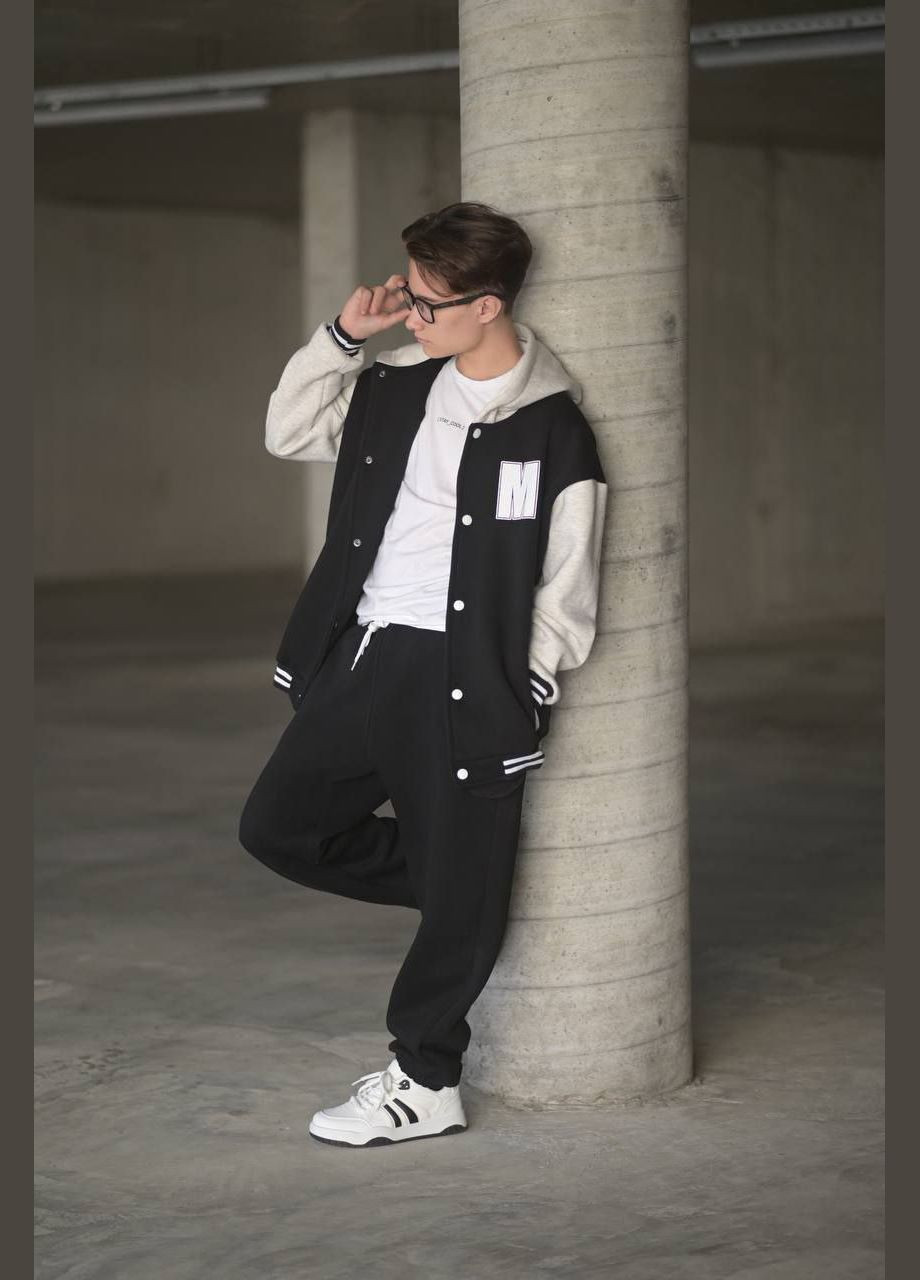 Черный зимний костюм на флисе оверсайз popluzhnaya