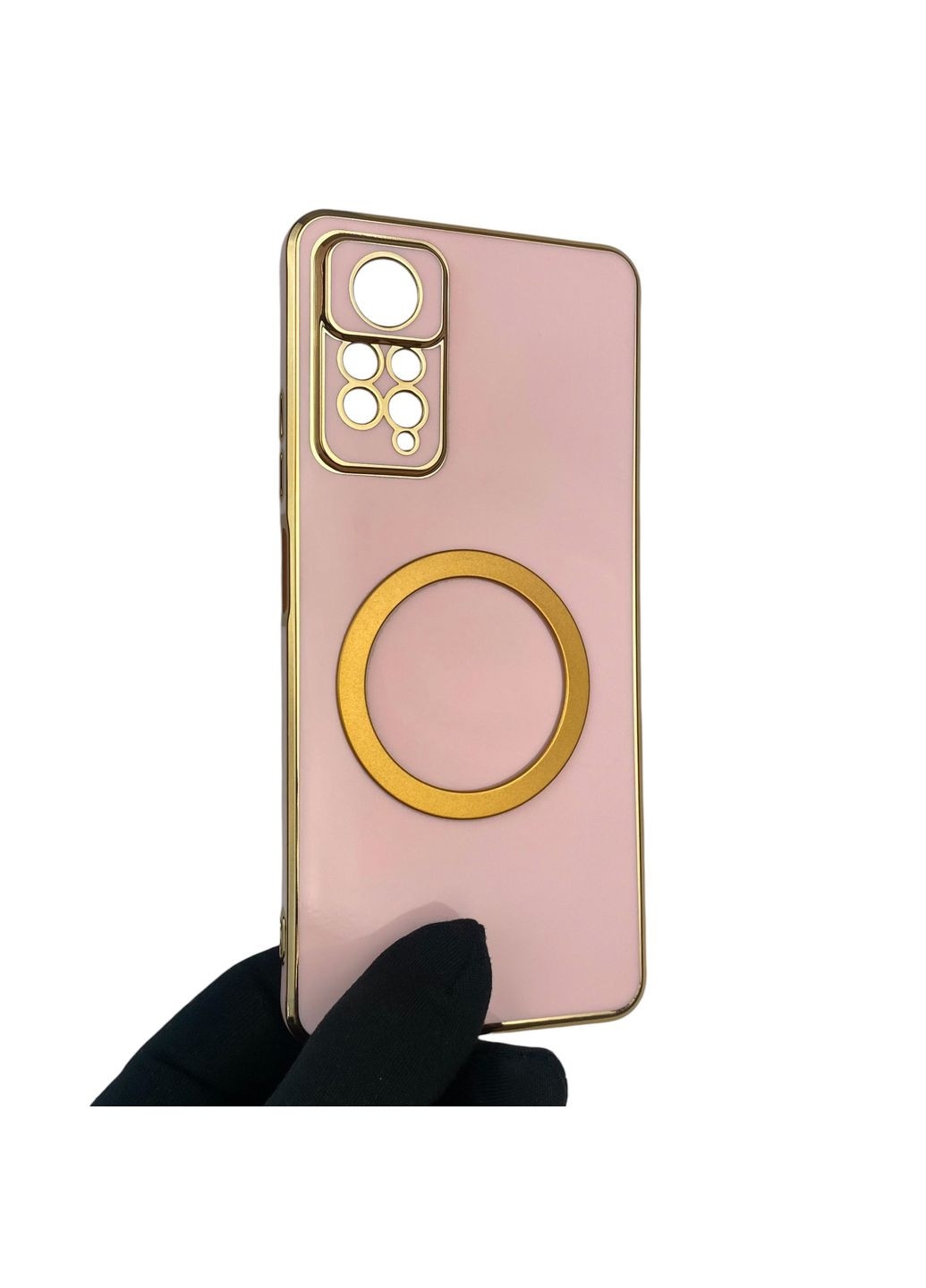 Чохол для Redmi Note 12 Pro 4G глянцевий з кільцем MagSafe із золотою окантовкою на сяомі редмі нот 12 про 4г пудровий gs1 Xiaomi (366235732)