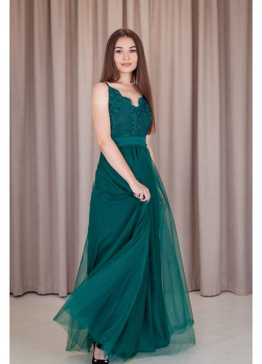 Зеленое вечернее платье а-силуэт FashionYouWant однотонное