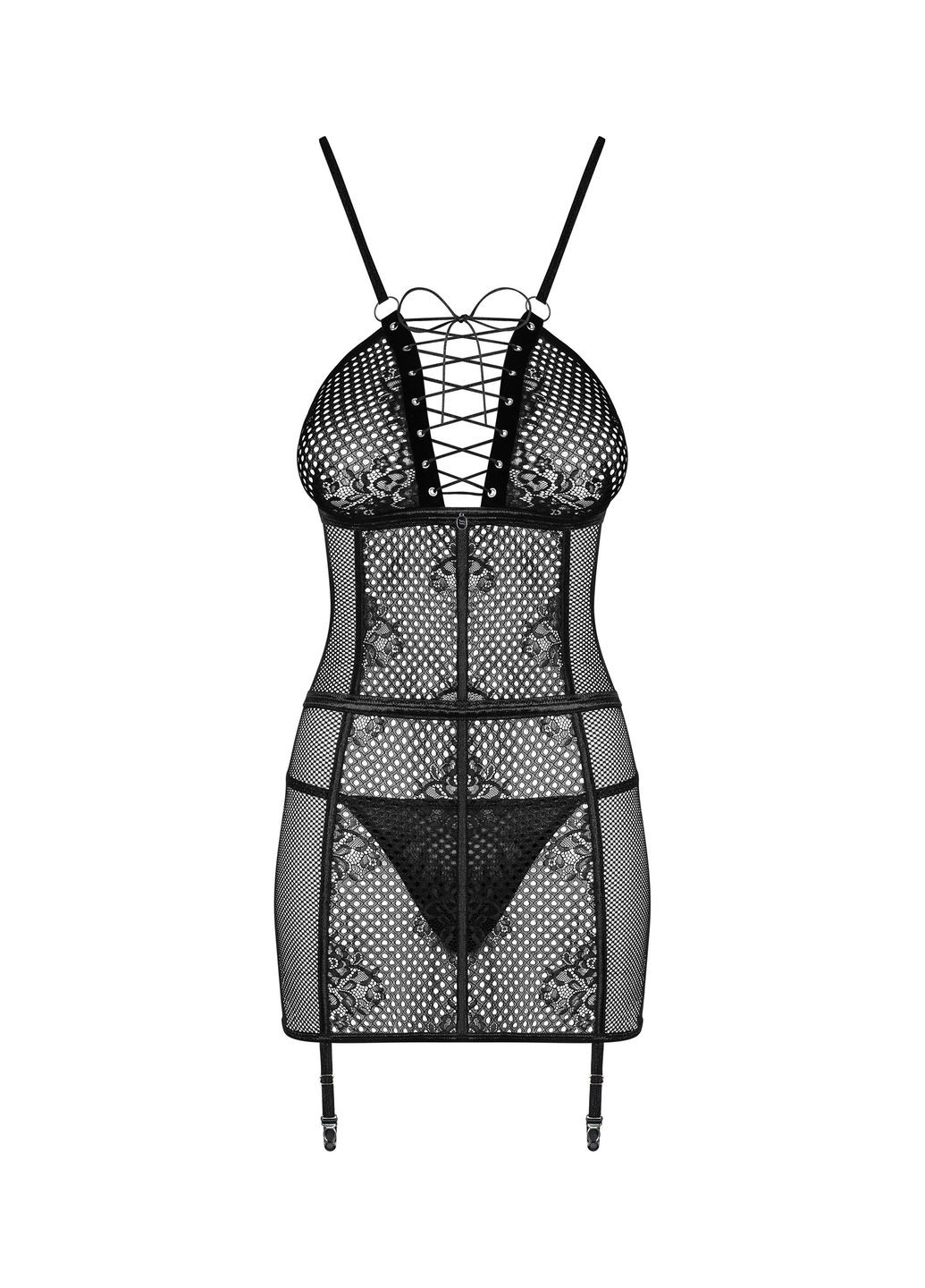 Черный демисезонный сорочка в сеточку basitta со шнуровкой,, Obsessive