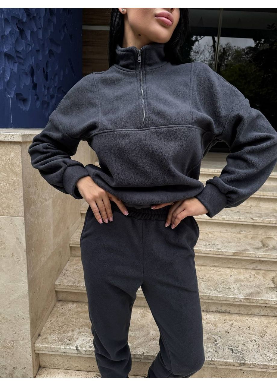 Костюм жіночий Туреччина,двосторонній фліс Полар,штани Джогери та кофта з горловиною на блискавці Україна (365701962)