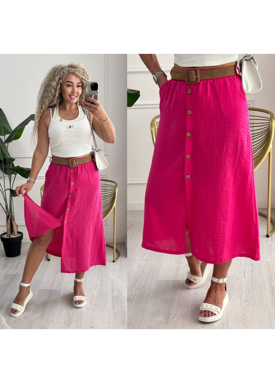 Розовая повседневная, кэжуал однотонная юбка женская миди Style Point клешированная