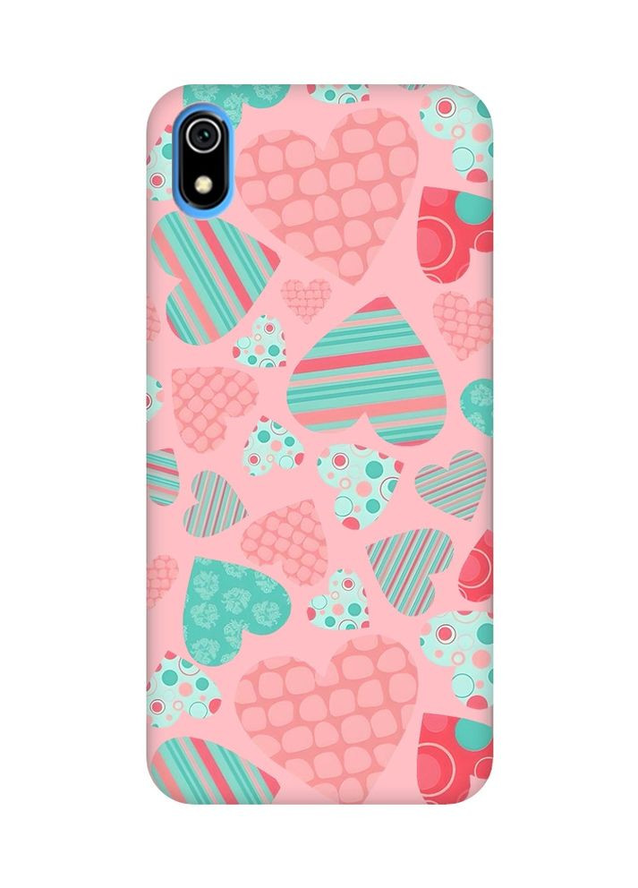 Матовий рожевий чохол на Xiaomi Redmi 7A:: Різнокольорові сердечка (принт 334) Creative (360670625)