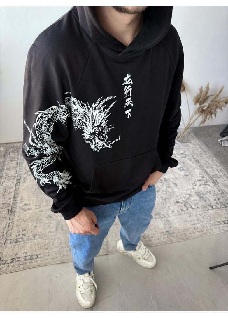 Чоловіче чорне стильне оверсайз худі з трендовим принтом No Brand (370954930)