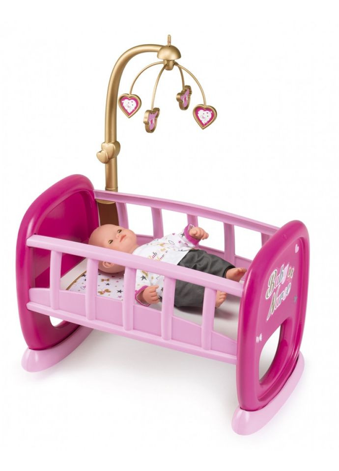 Колиска ліжко для пупса Baby Nurse з Мобілем 220328 (Прим'ята упаковка) Smoby (329188093)