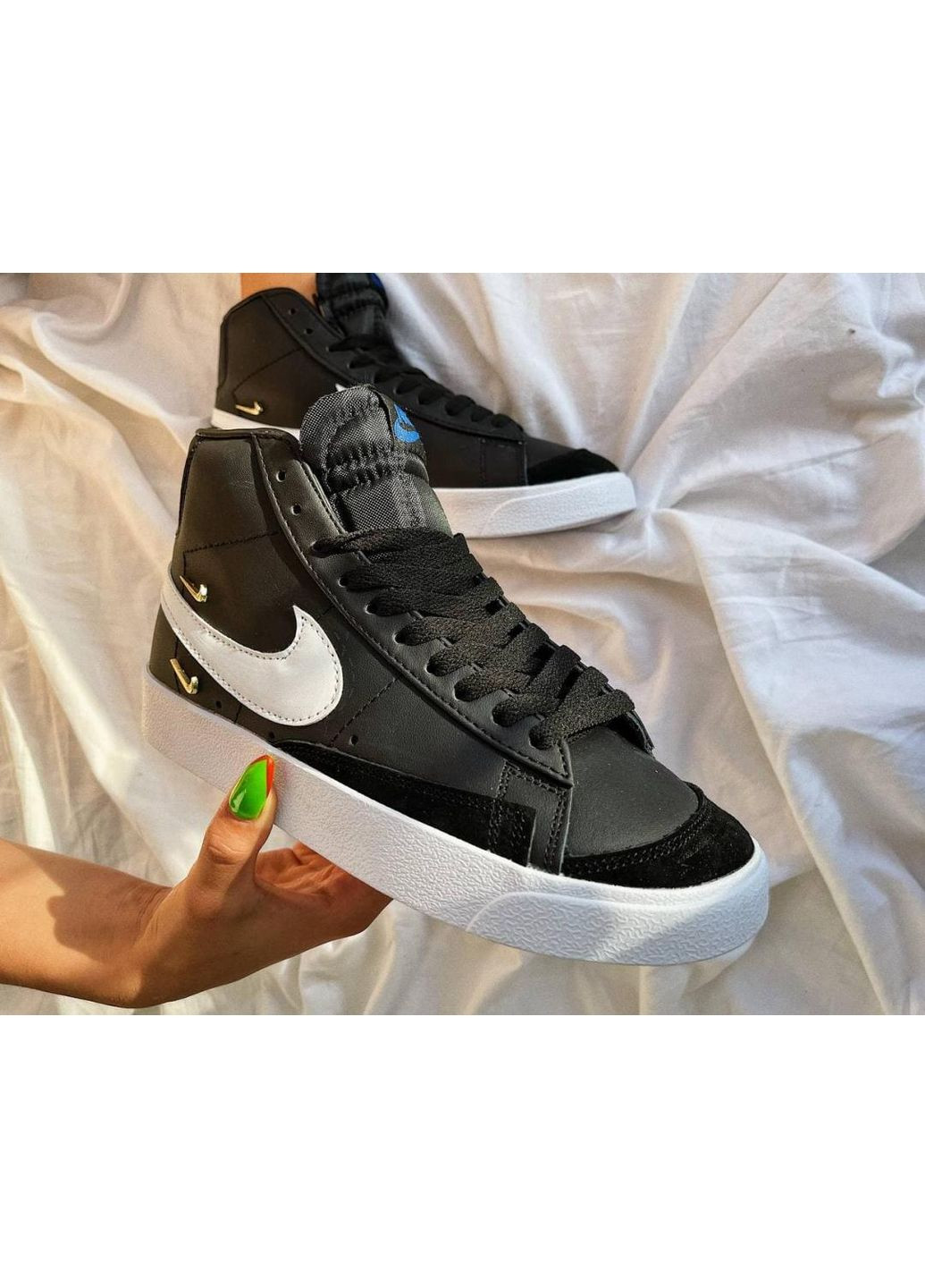 КРОССОВКИ ЖЕНСКИЕ NIKE BLAZER MID BLACK WHITE НАЙК БЛЕЙЗЕР No Brand чёрные демисезоны (367174542)