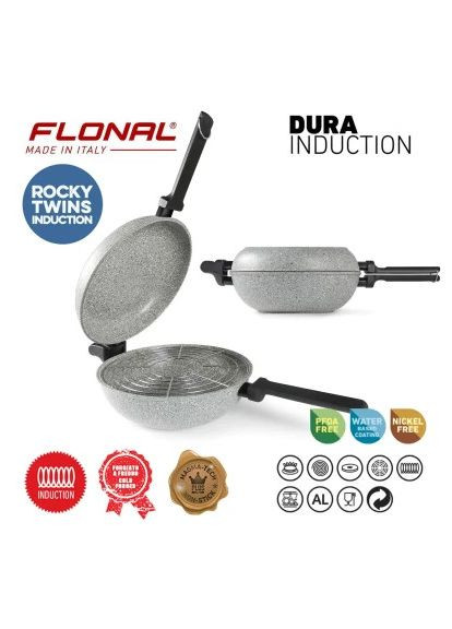 Сковорода Dura Induction Rocky Twins 28 см двойная с решеткой (RKIWP2830) Flonal Dura Induction Rocky Twins 28 см подвійна з решітк (369881670)