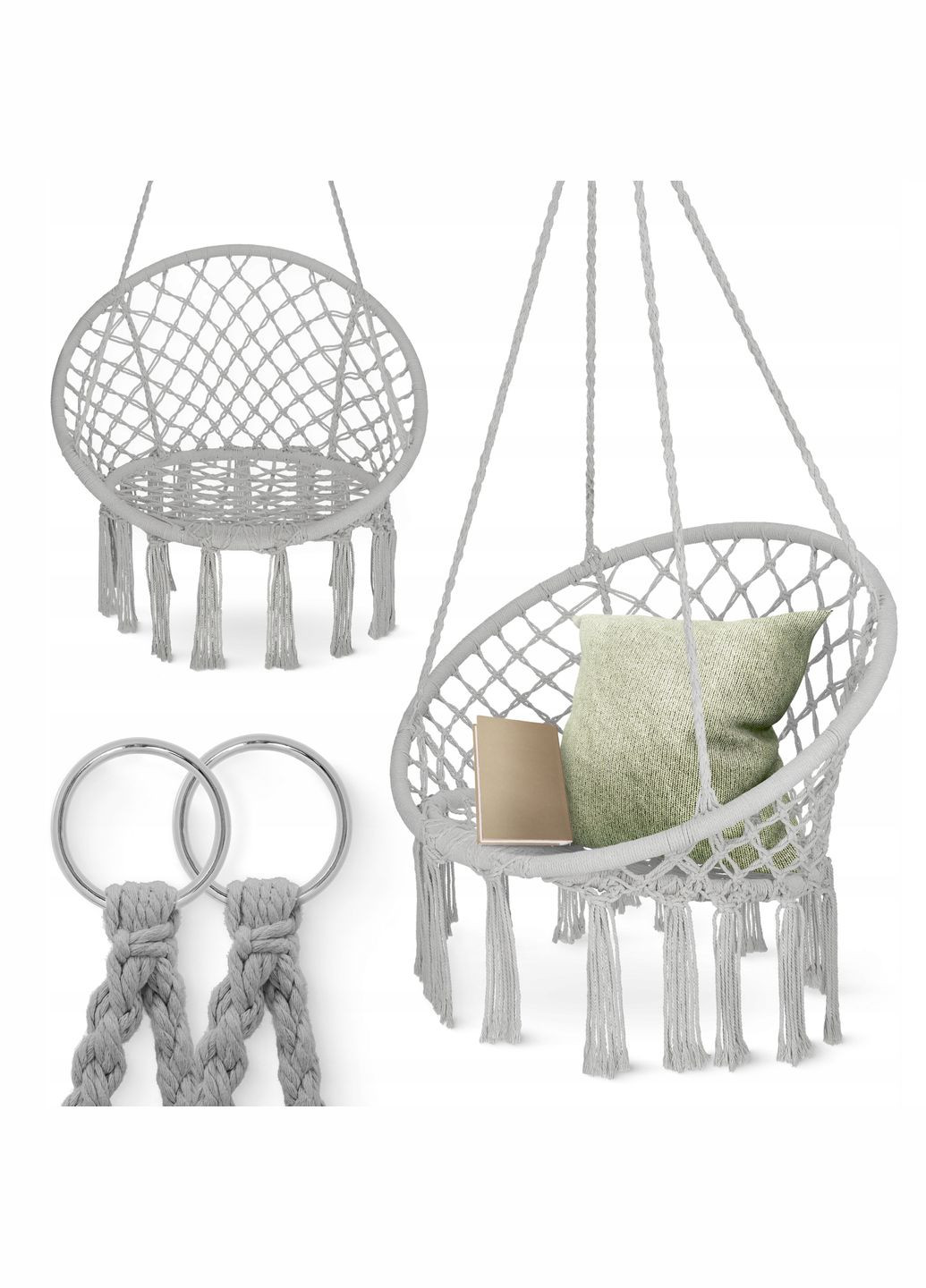 Крісло-гойдалка Boho Dream 80 см підвісна, плетена Grey (P-5905973404525) 4FIZJO (333652162)