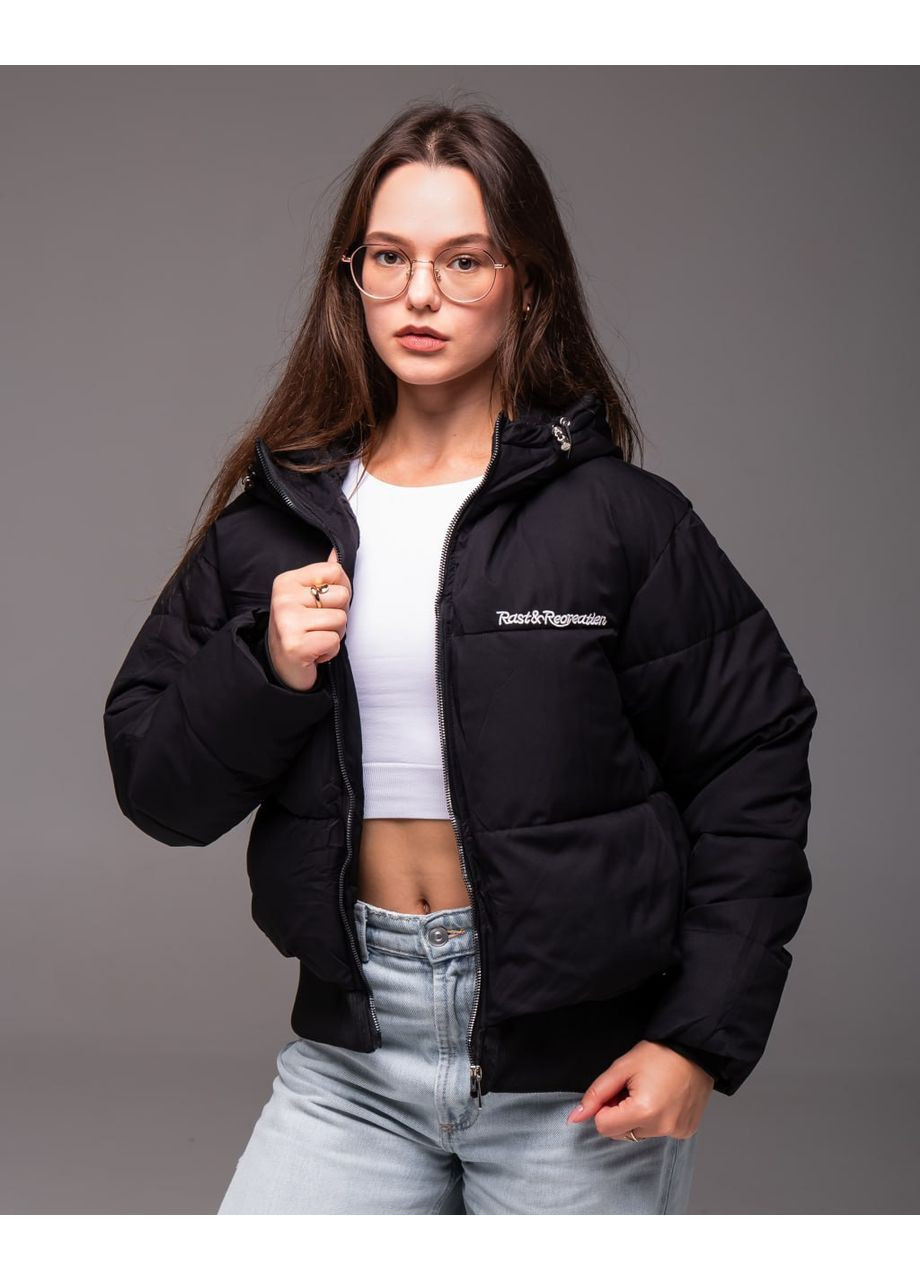 Чорна демісезонна утеплена жіноча куртка з резинкою на поясі Vakko