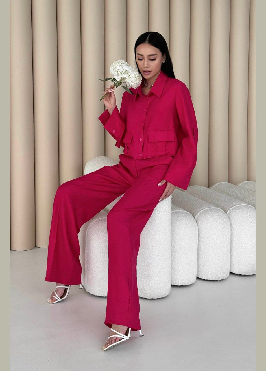 Свободный костюм прямого кроя малиновый цвета Jadone Fashion (292553263)