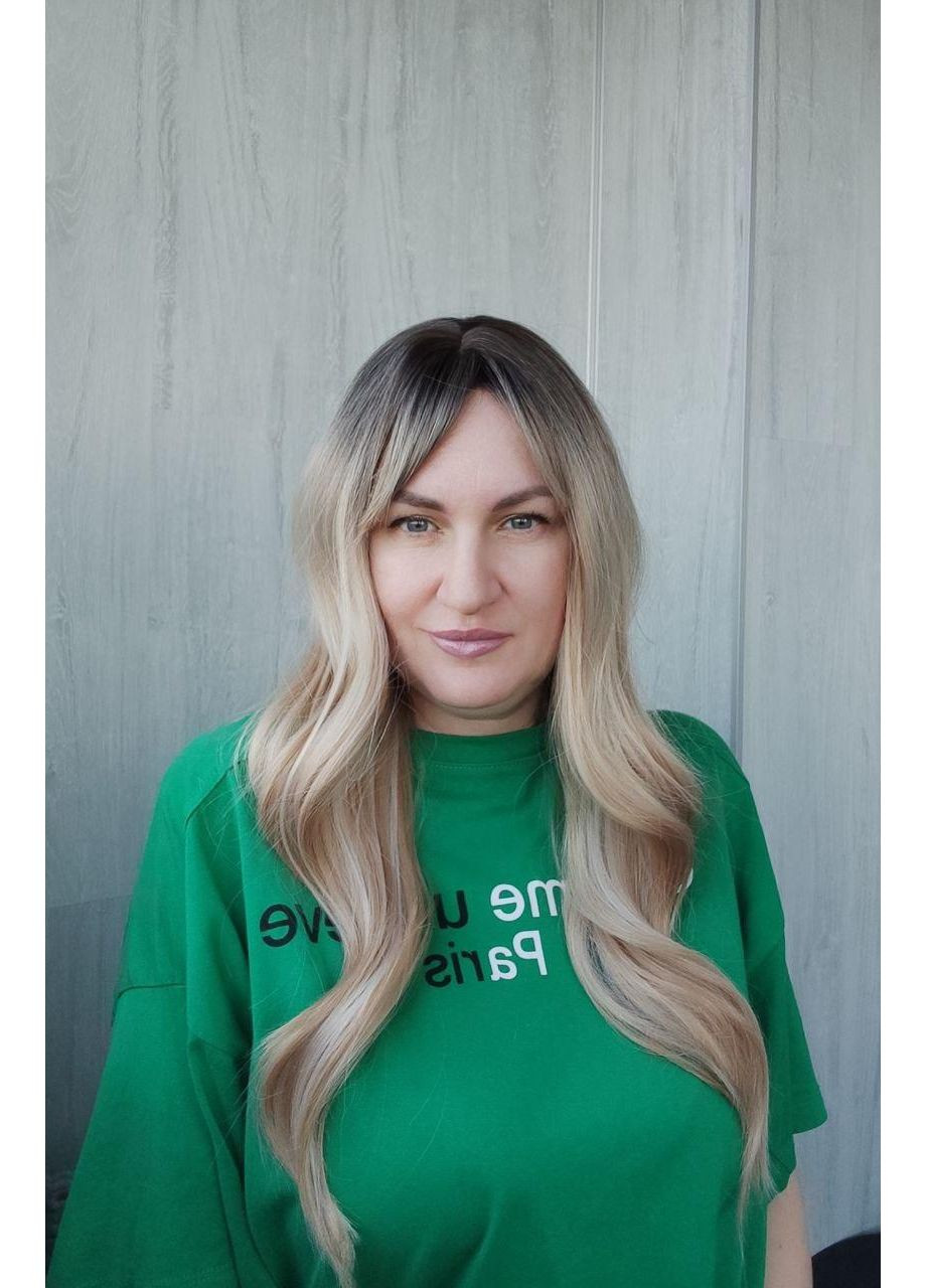 Перука білявки із затемненими коренями хвиляста омбре з чубом блонд (LCI048) No Brand (355802167)