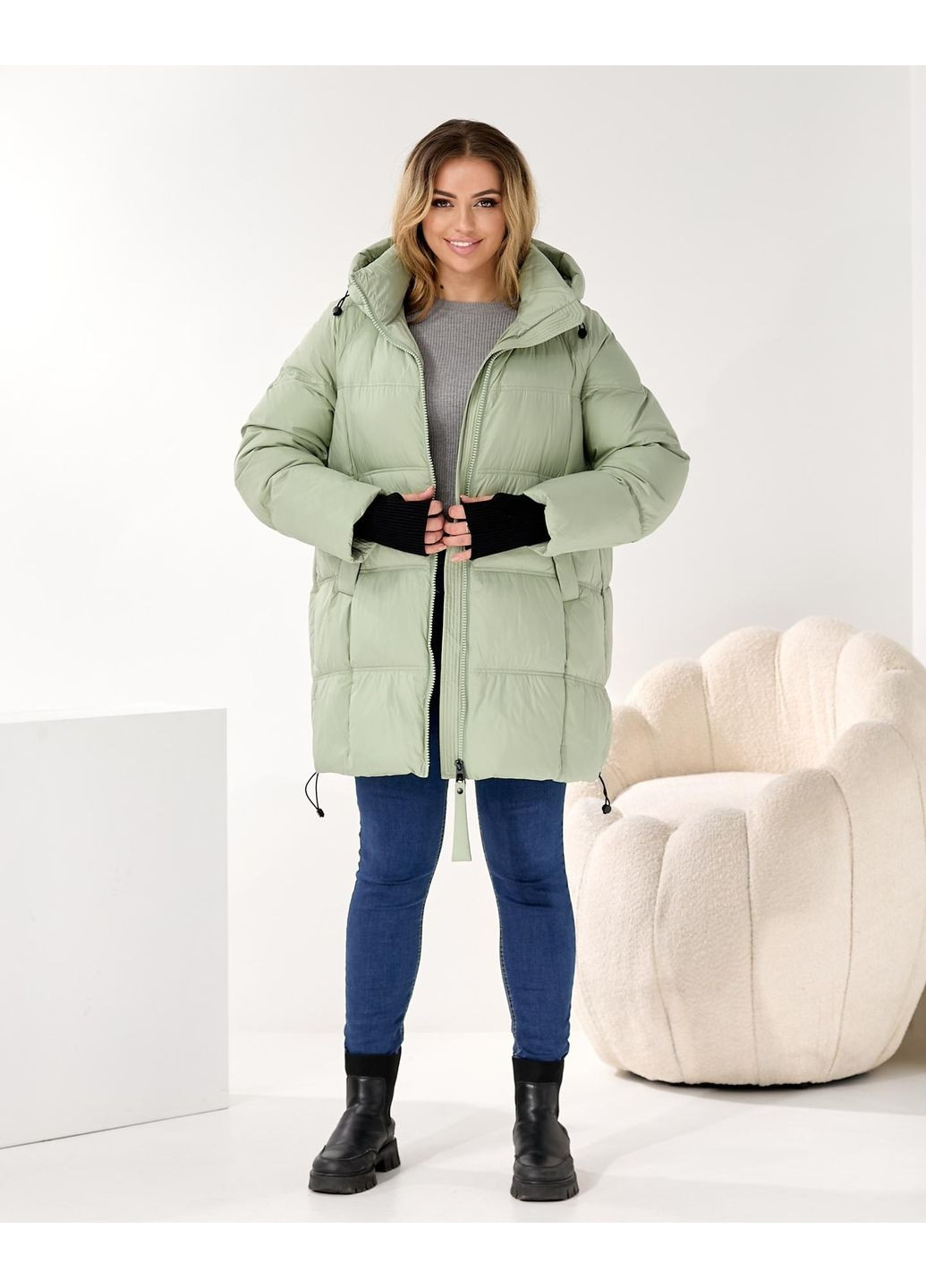 Комбинированная демисезонная шоколадная коричневая куртка на зиму KHAN