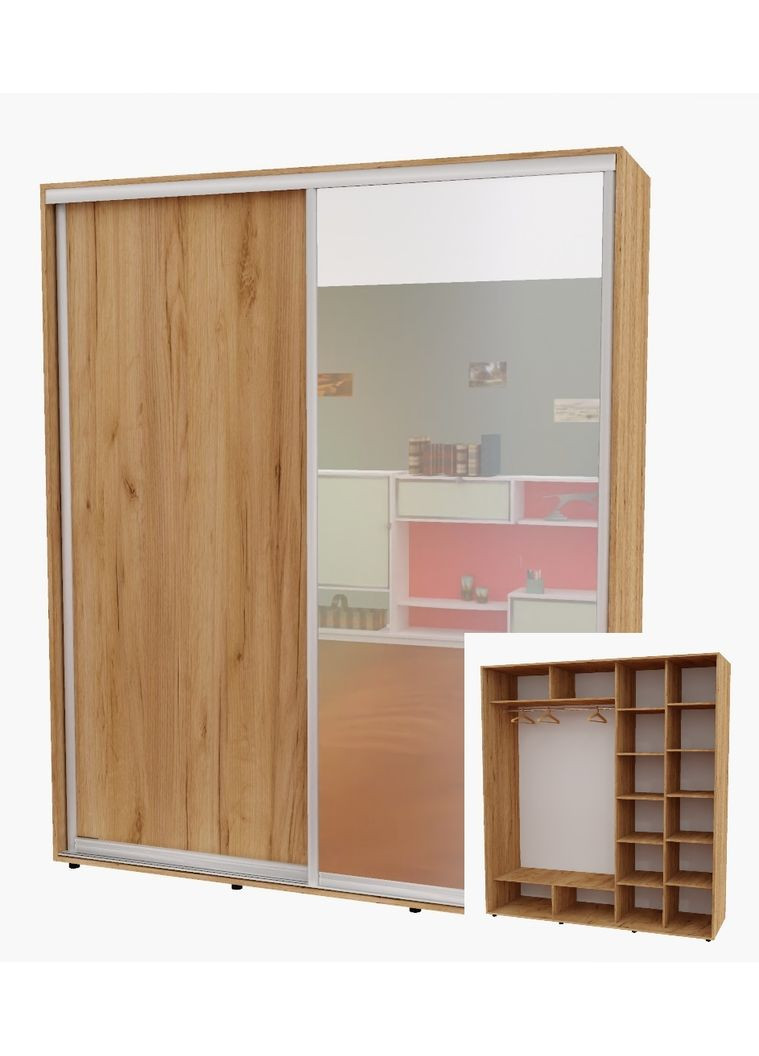 Шкаф-купе двухдверный 200*60*240 см Дуб крафт золотой 2 двери ДСП + Зеркало Алекса (356772984)