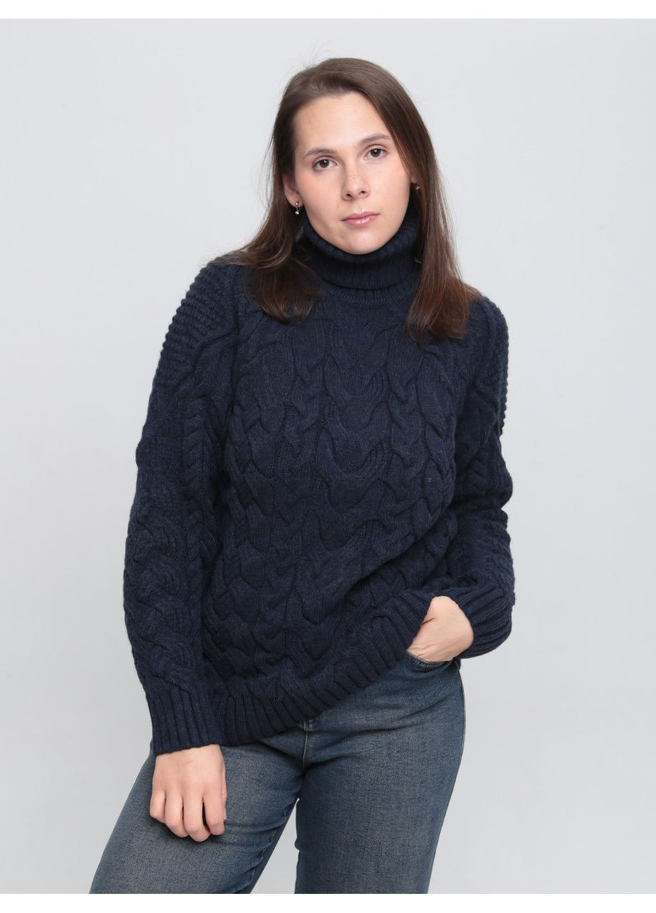 Темно-синій зимовий светр жіночий темно-синій вовняний зимовий з горлом Pulltonic Пряма