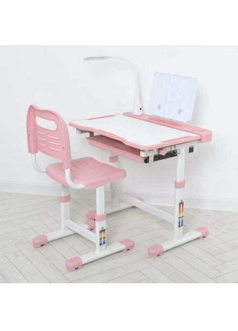 Дитяча парта одномісна зі стільчиком, регульована по висоті, оснащена лампою та зручною підставкою для книг Bambi (303056501)
