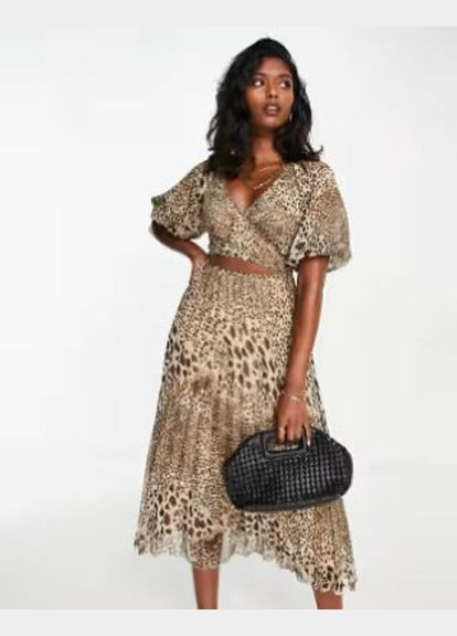 Бежевое коктейльное платье Asos леопардовый