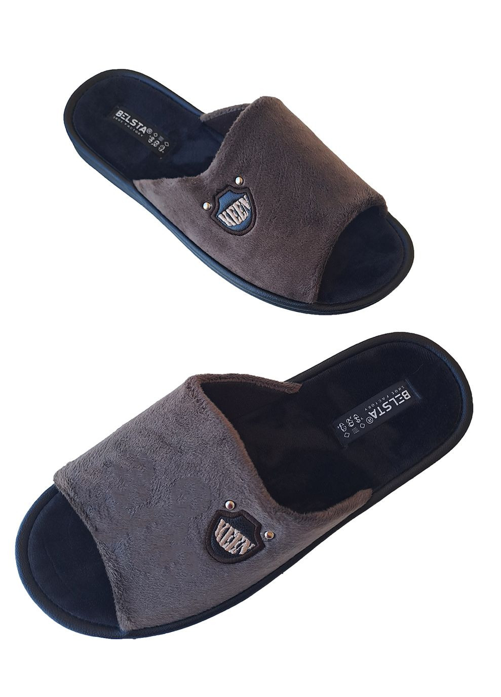 Коричневые тапочки мужские открытые велюровые Белста